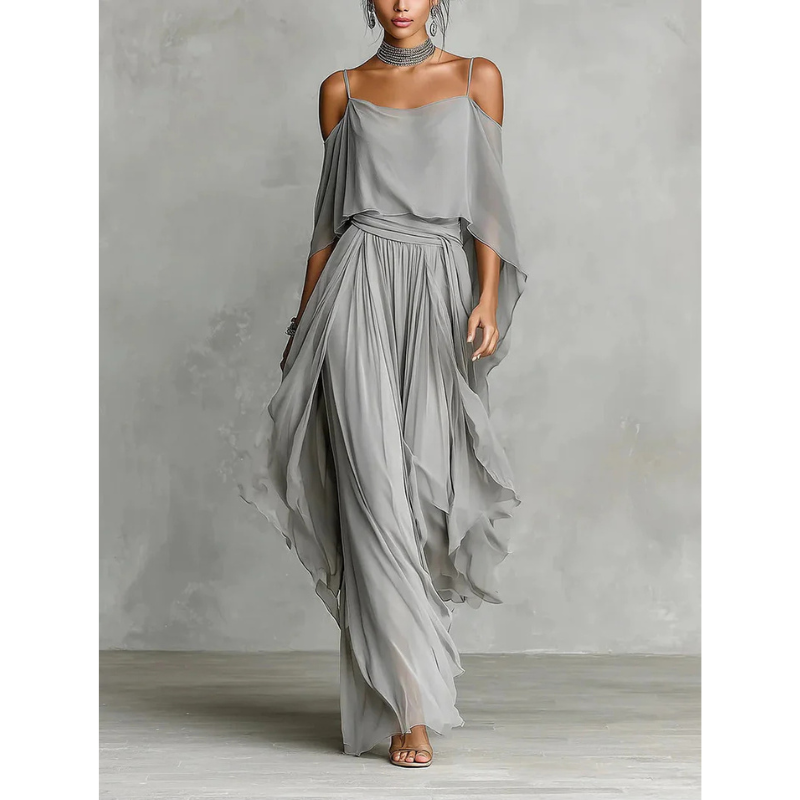 VivoStile | Completo fluido grigio con top a spalline e pantaloni leggeri