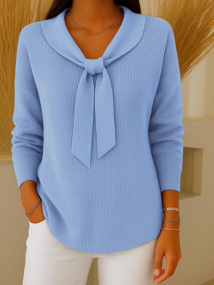 Maglione da donna in tinta unita con lacci e maniche lunghe, casual e ampio
