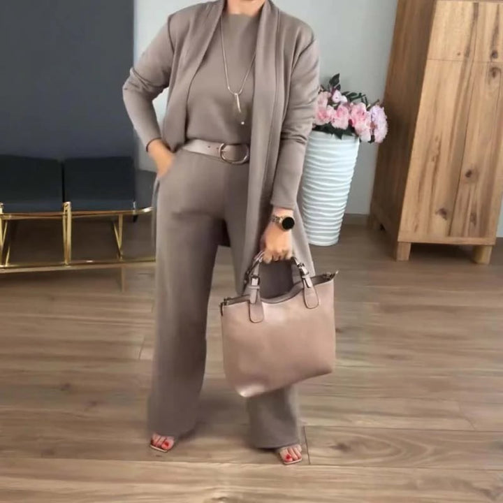 ⏳Offerta a tempo limitato⏰Elegante completo 3 pezzi: cardigan lungo, top e pantaloni💞