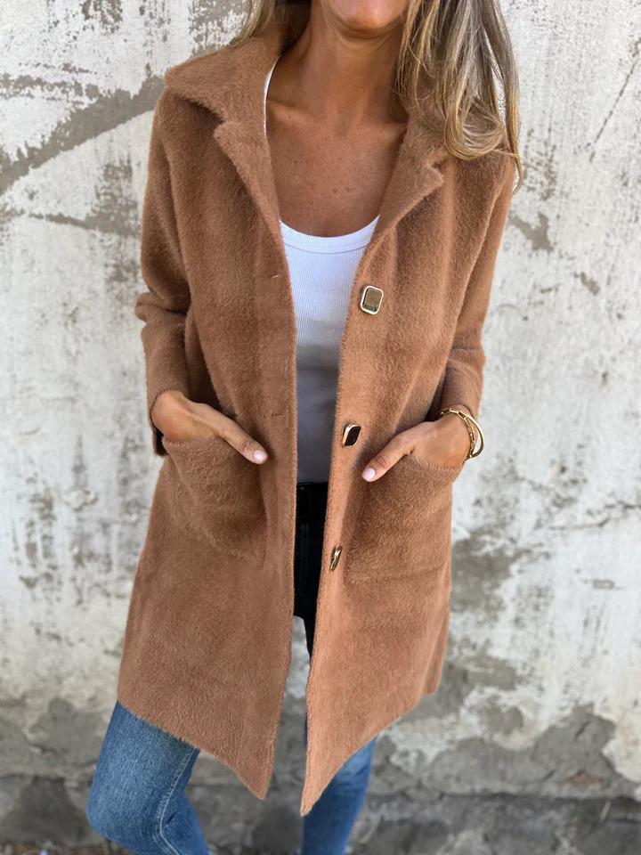 Cappotto casual monopetto in tessuto pesante con revers