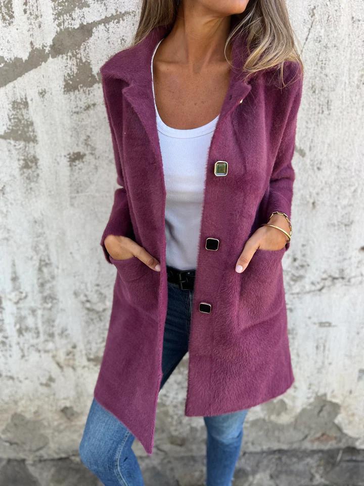 Cappotto casual monopetto in tessuto pesante con revers