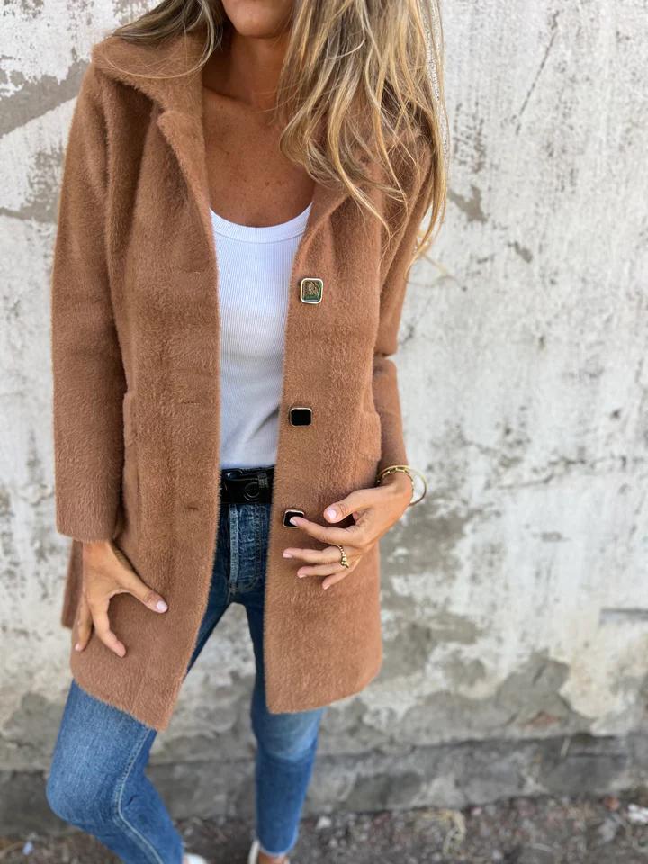 Cappotto casual monopetto in tessuto pesante con revers