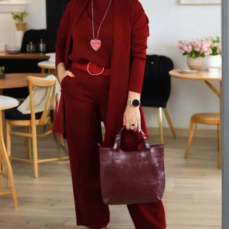 ⏳Offerta a tempo limitato⏰Elegante completo 3 pezzi: cardigan lungo, top e pantaloni💞