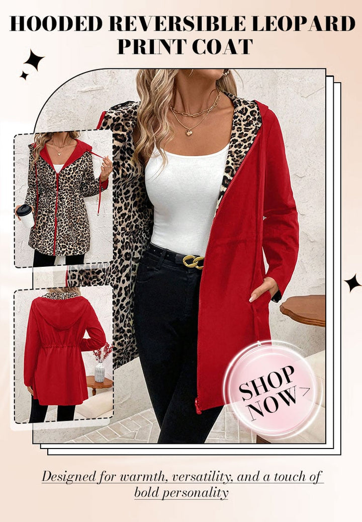 Double-sided coat with hood and leopard print