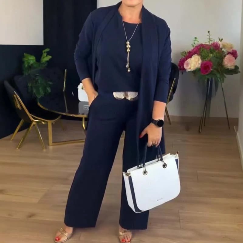 ⏳Offerta a tempo limitato⏰Elegante completo 3 pezzi: cardigan lungo, top e pantaloni💞