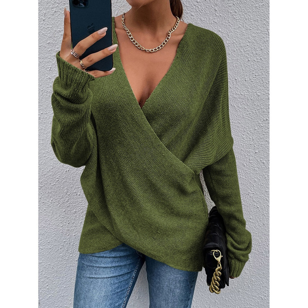 Maglione in maglia da donna, autunno/inverno, con scollo a V e maniche lunghe