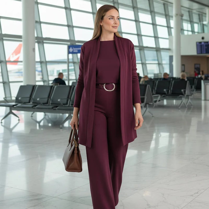 ⏳Offerta a tempo limitato⏰Elegante completo 3 pezzi: cardigan lungo, top e pantaloni💞