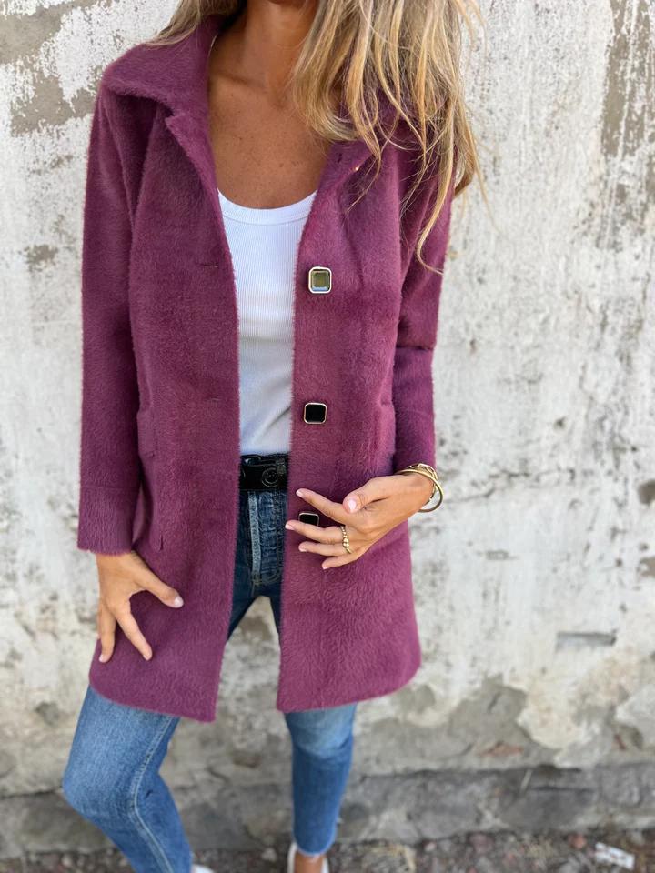 Cappotto casual monopetto in tessuto pesante con revers