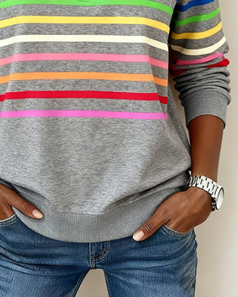 Blusa alla moda a righe arcobaleno con colletto a zip