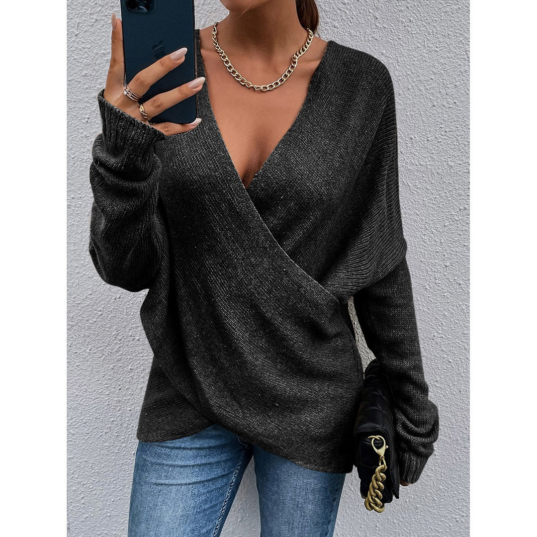 Maglione in maglia da donna, autunno/inverno, con scollo a V e maniche lunghe