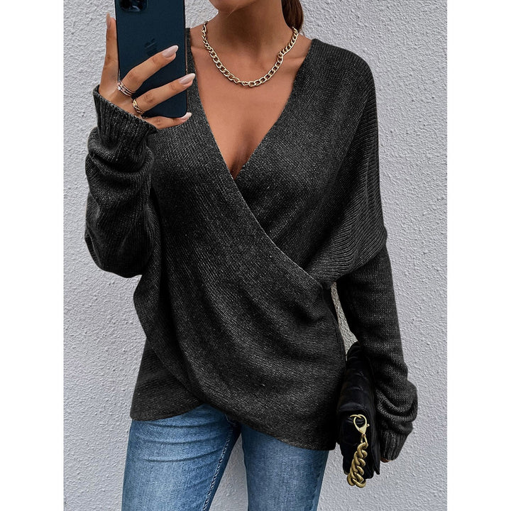 Maglione in maglia da donna, autunno/inverno, con scollo a V e maniche lunghe