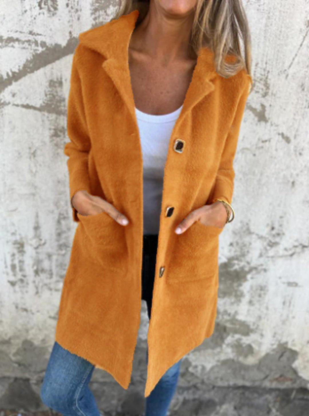 Cappotto casual monopetto in tessuto pesante con revers
