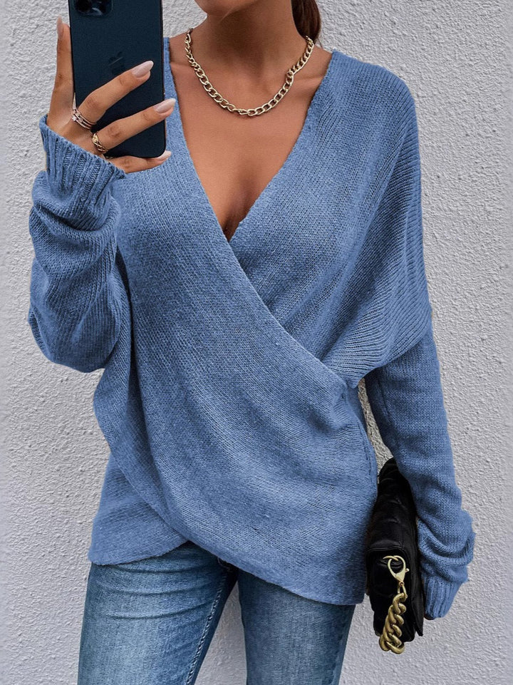Maglione in maglia da donna, autunno/inverno, con scollo a V e maniche lunghe