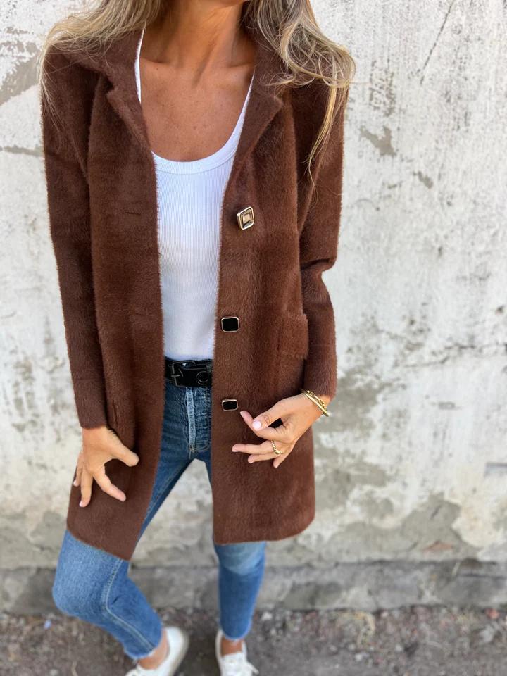 Cappotto casual monopetto in tessuto pesante con revers