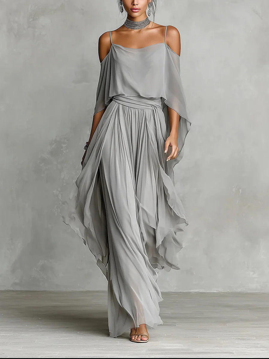 VivoStile | Completo fluido grigio con top a spalline e pantaloni leggeri