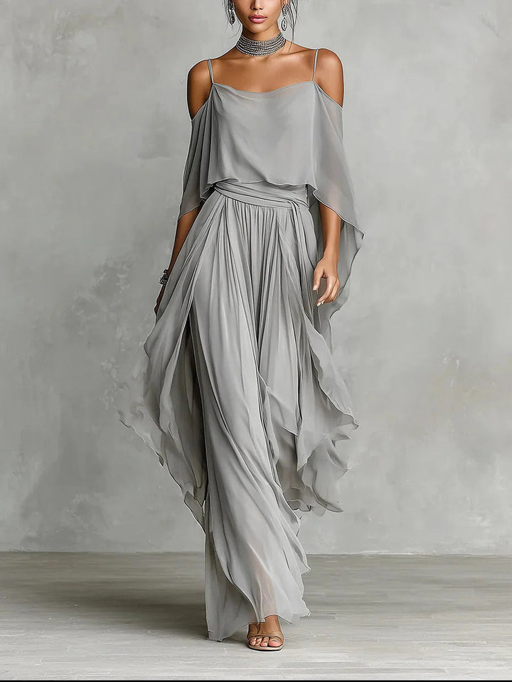 VivoStile | Completo fluido grigio con top a spalline e pantaloni leggeri