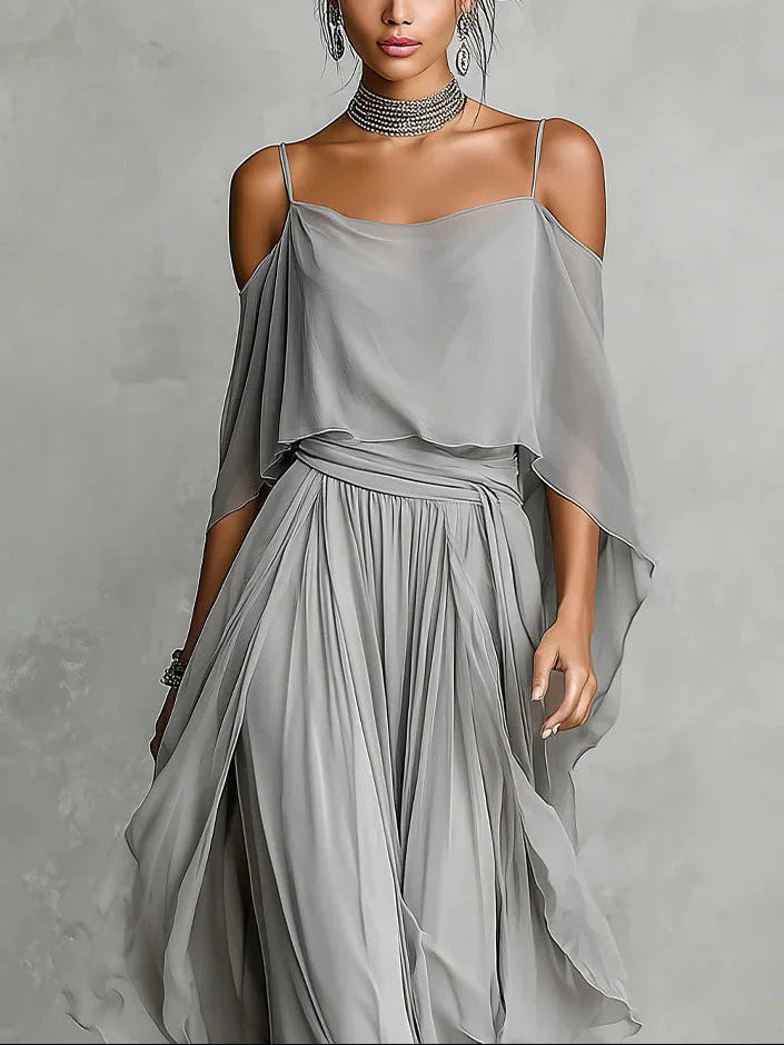 VivoStile | Completo fluido grigio con top a spalline e pantaloni leggeri