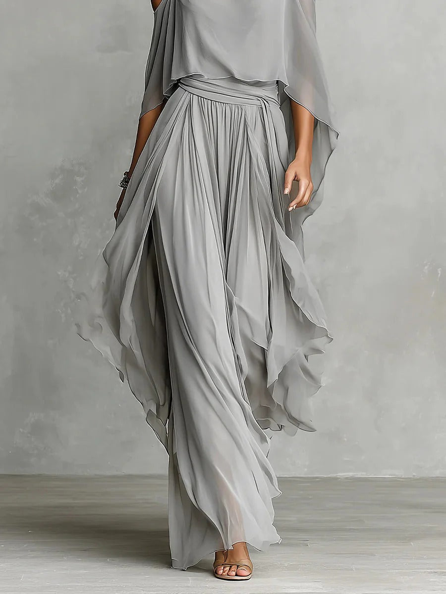 VivoStile | Completo fluido grigio con top a spalline e pantaloni leggeri