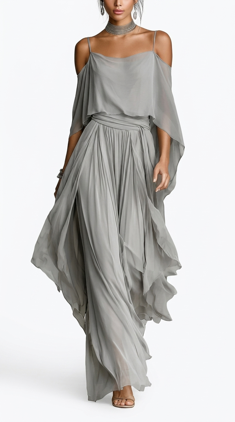 VivoStile | Completo fluido grigio con top a spalline e pantaloni leggeri