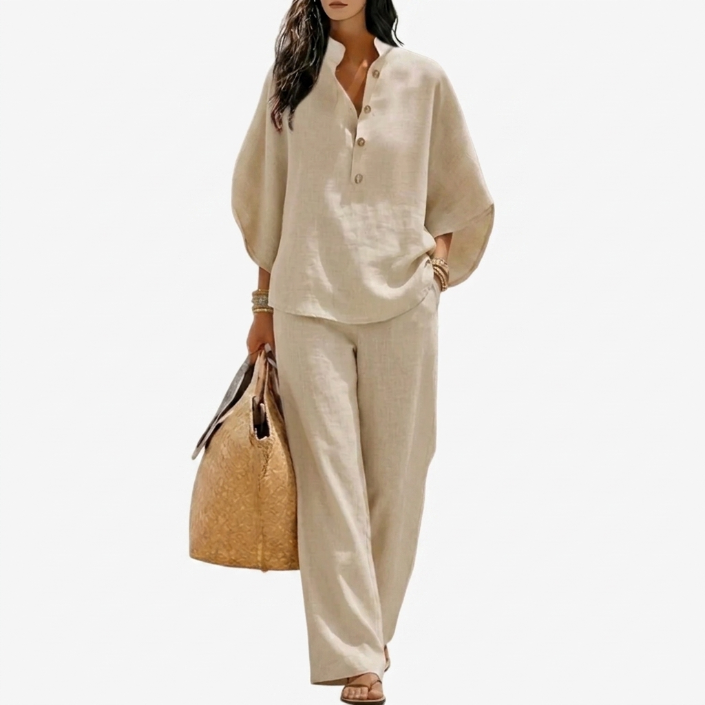VivoStile| Cotton Linen Batwing Sleeve Wide-Leg