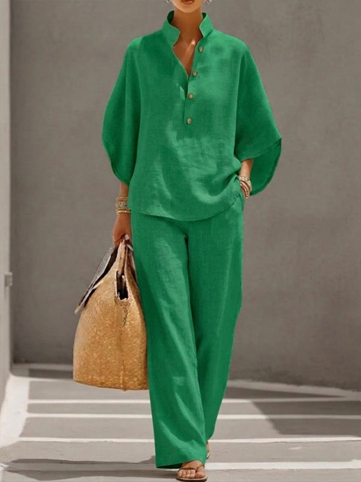 VivoStile| Cotton Linen Batwing Sleeve Wide-Leg
