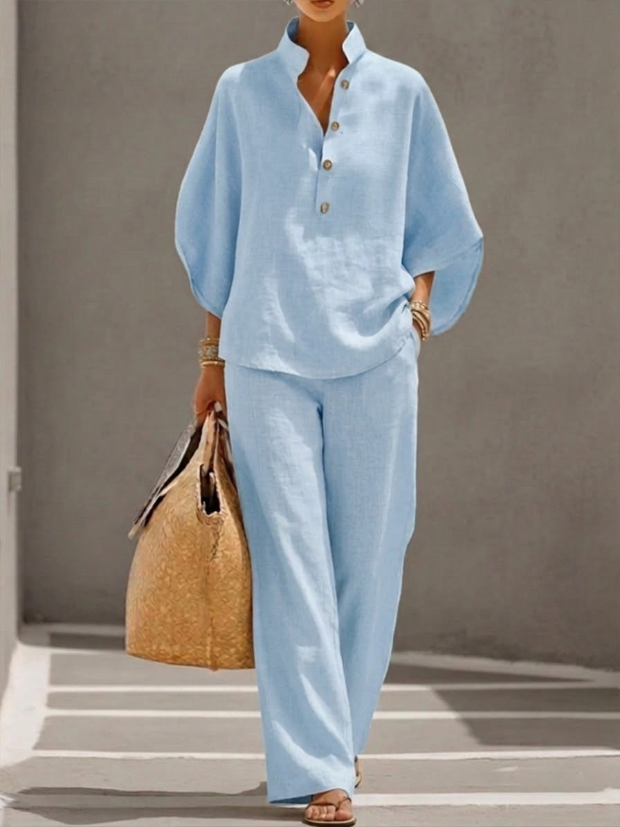 VivoStile| Cotton Linen Batwing Sleeve Wide-Leg