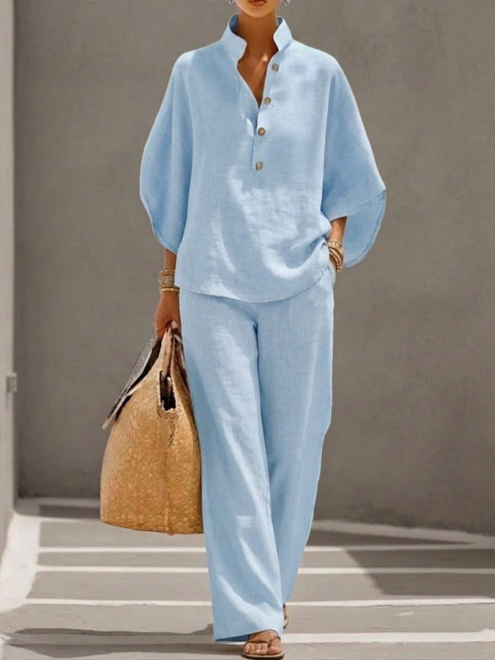 VivoStile| Cotton Linen Batwing Sleeve Wide-Leg
