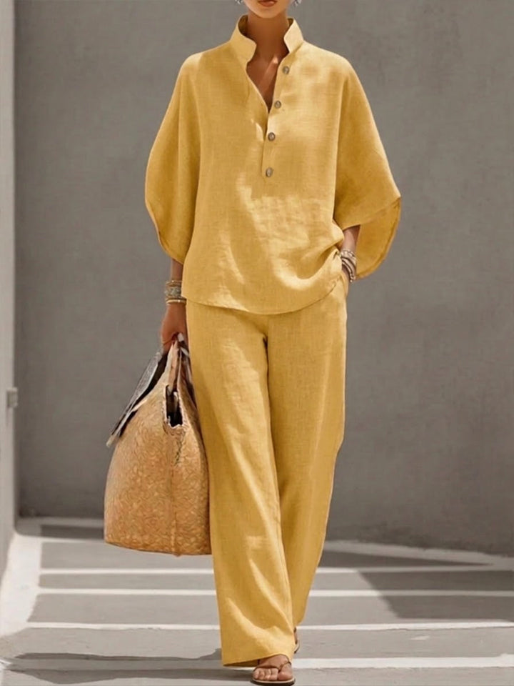 VivoStile| Cotton Linen Batwing Sleeve Wide-Leg
