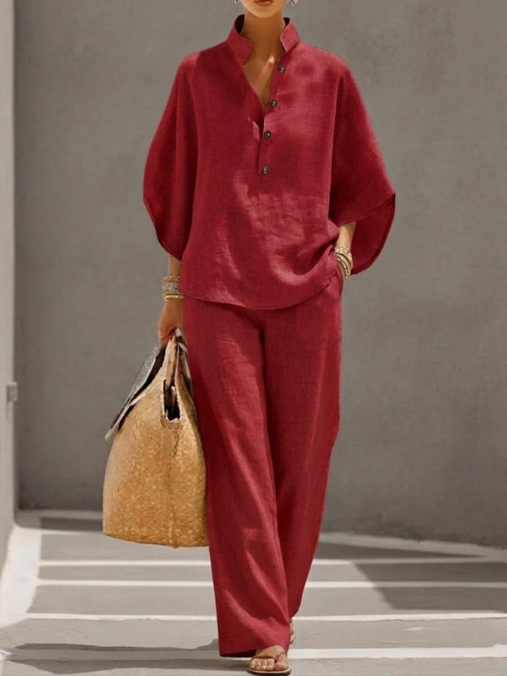 VivoStile| Cotton Linen Batwing Sleeve Wide-Leg