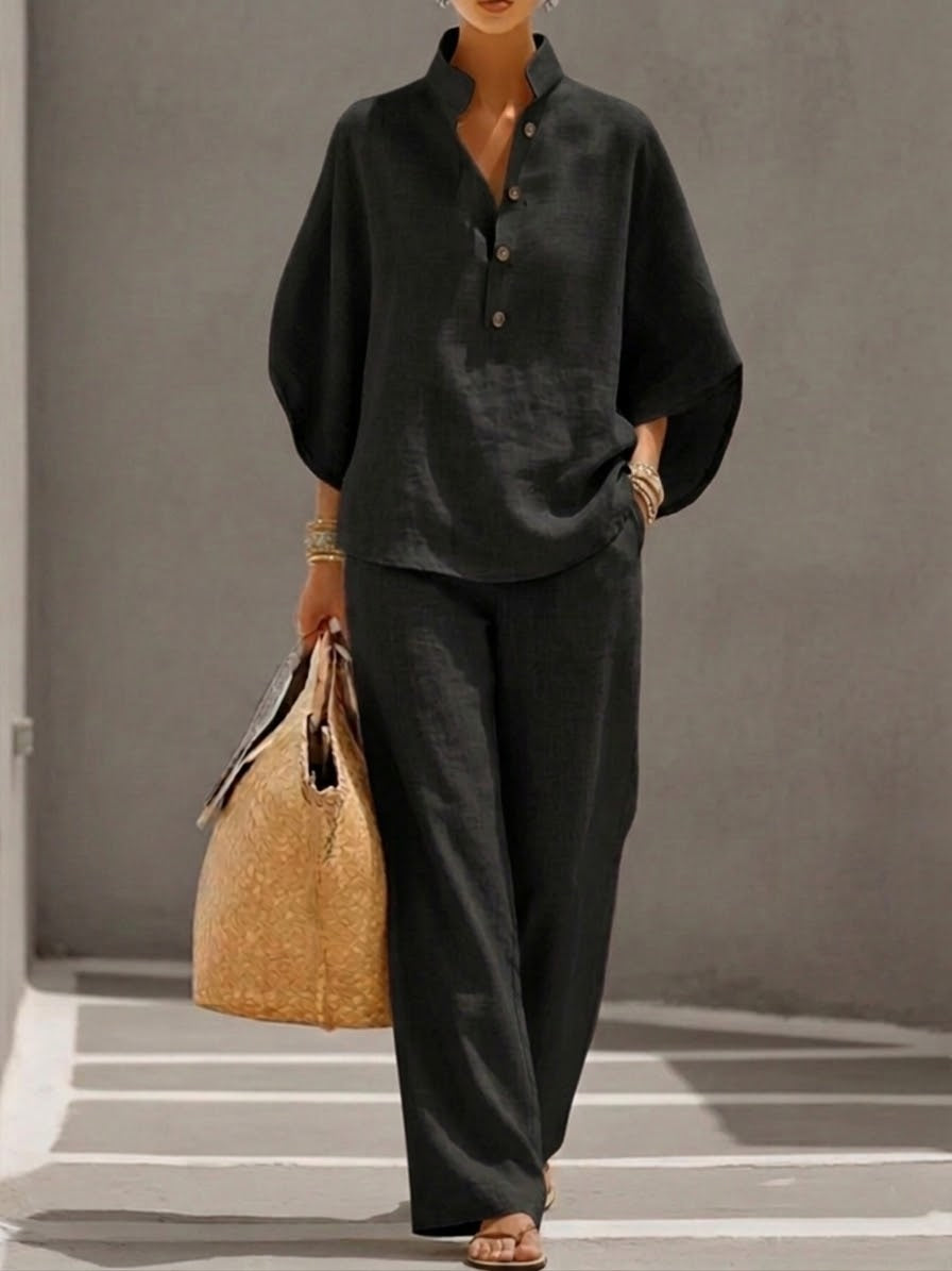VivoStile| Cotton Linen Batwing Sleeve Wide-Leg